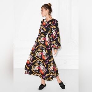 & Other Stories Paris Atelier Black Baroque Floral Print Maxi Dress Size US 4